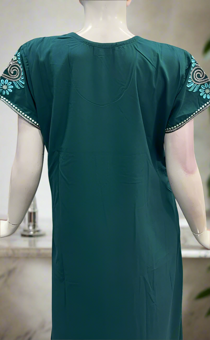 Teal Blue Embroidery Soft Cotton Nighty. Soft Breathable Fabric | Laces and Frills