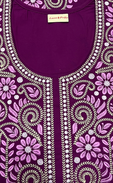 Purple Embroidery Soft Cotton Nighty. Soft Breathable Fabric | Laces and Frills