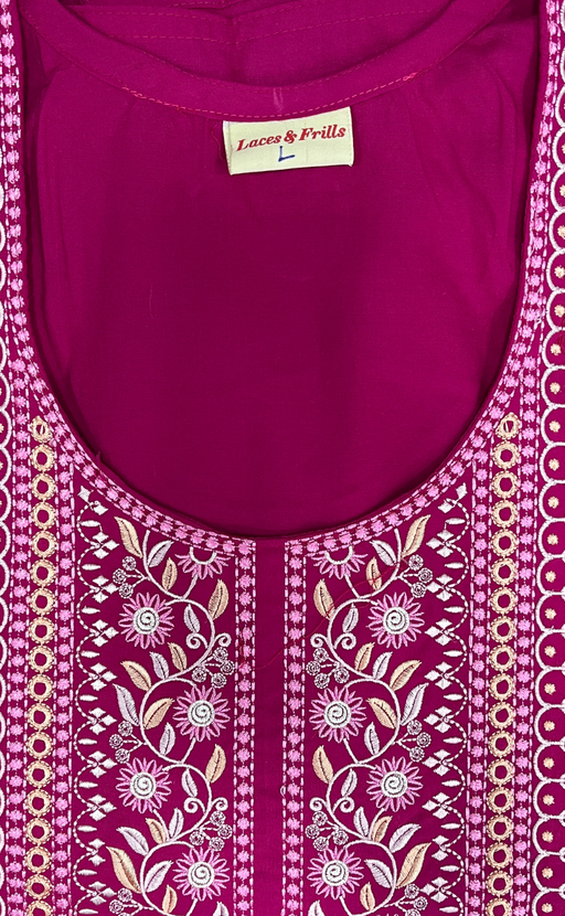 Pink Embroidery Soft Cotton Nighty. Soft Breathable Fabric | Laces and Frills