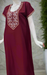 Maroon Embroidery Soft Cotton Nighty. Soft Breathable Fabric | Laces and Frills