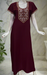 Maroon Embroidery Soft Cotton Nighty. Soft Breathable Fabric | Laces and Frills