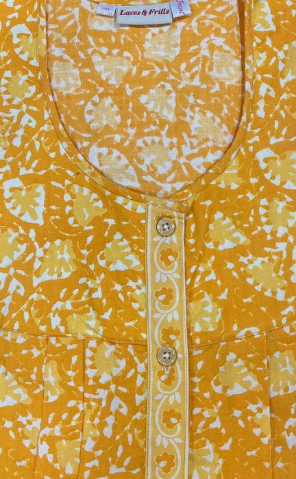 Yellow Leafy Full Open Pure Cotton Nighty. Pure Durable Cotton | Laces and Frills