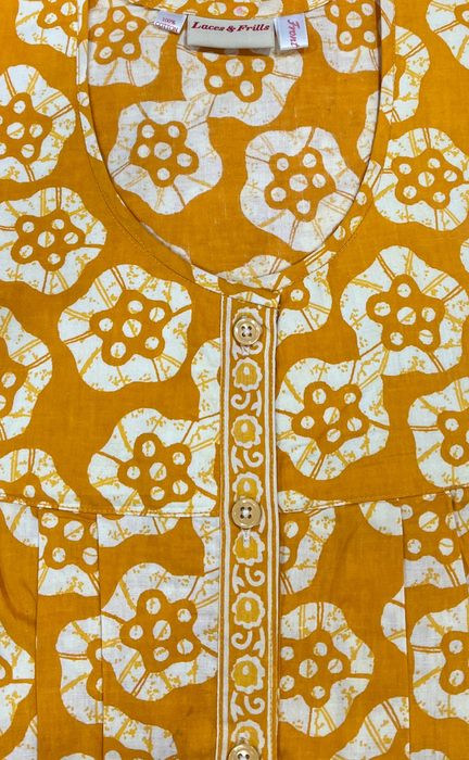 Yellow Batik Flora Full Open Pure Cotton Nighty. Pure Durable Cotton | Laces and Frills