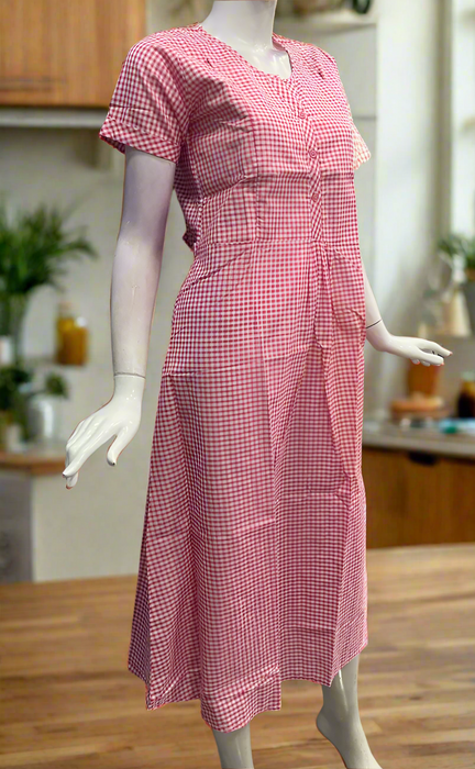 Pink Checks Soft Cotton Maternity Nursing Nighty. Soft Breathable Fabric | Laces and Frills