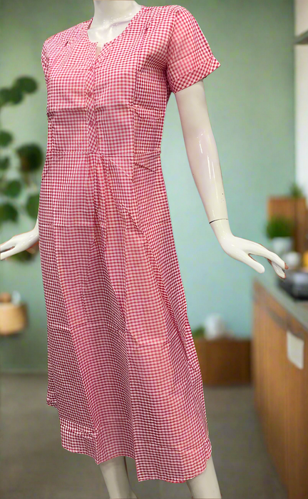 Pink Checks Soft Cotton Maternity Nursing Nighty. Soft Breathable Fabric | Laces and Frills