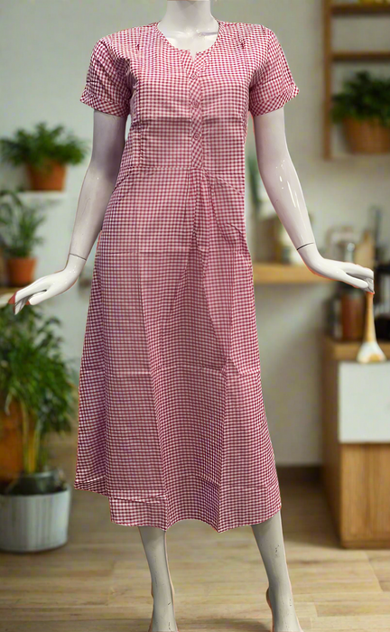 Pink Checks Soft Cotton Maternity Nursing Nighty. Soft Breathable Fabric | Laces and Frills