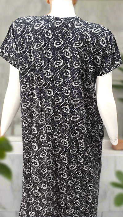 Navy Blue Motif Spun Maternity Nursing Nighty. Flowy Spun Fabric | Laces and Frills