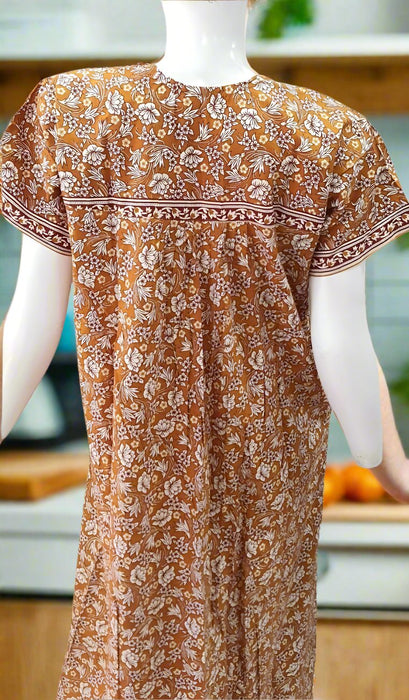 Mustard Floral Pure Cotton Maternity Nursing Nighty . Pure Durable Cotton | Laces and Frills