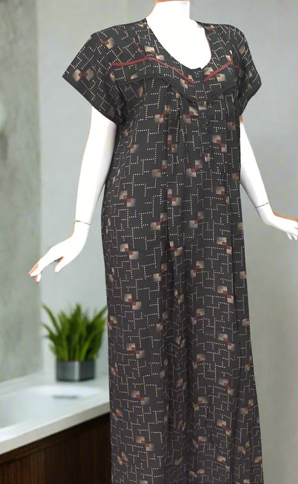 Black/Brown Abstract Spun Maternity Nursing Nighty. Flowy Spun Fabric | Laces and Frills