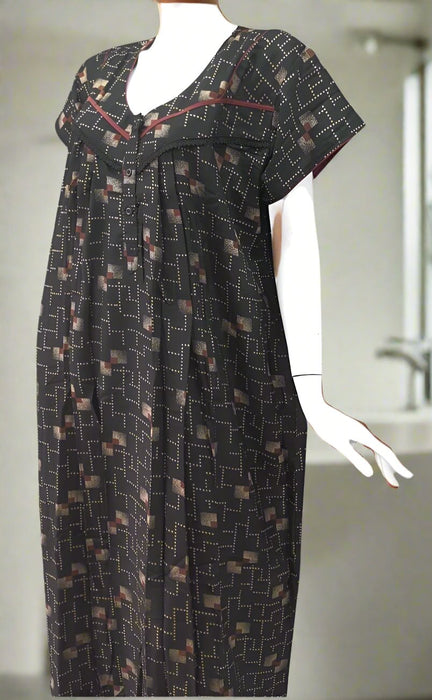 Black/Brown Abstract Spun Maternity Nursing Nighty. Flowy Spun Fabric | Laces and Frills