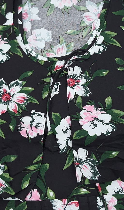 Black Floral Soft Cotton Maternity Nursing Nighty. Soft Breathable Fabric | Laces and Frills