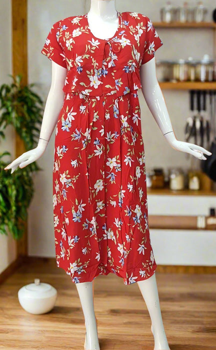 Red Floral Soft Cotton Maternity Nursing Nighty. Soft Breathable Fabric | Laces and Frills