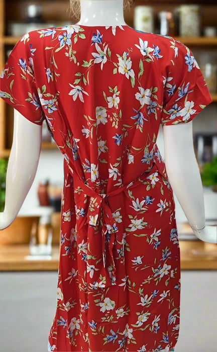 Red Floral Soft Cotton Maternity Nursing Nighty. Soft Breathable Fabric | Laces and Frills