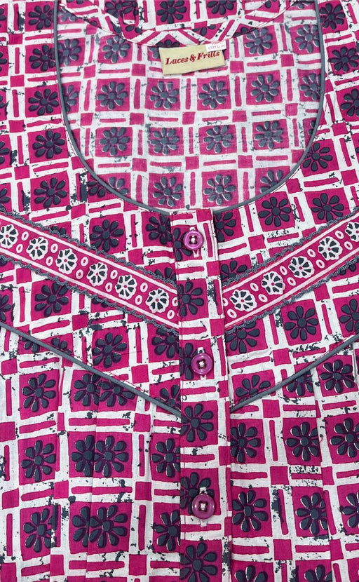 Pink Geometric Pure Cotton Nighty. Pure Durable Cotton | Laces and Frills