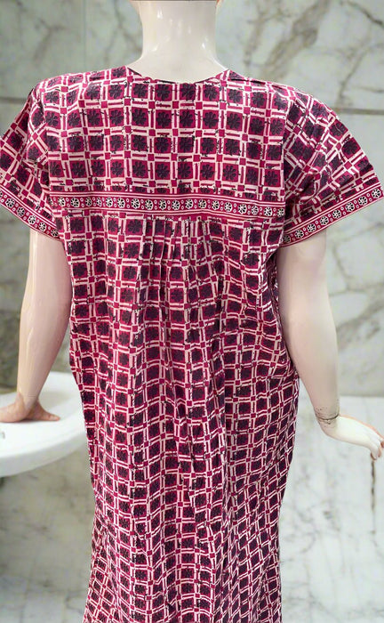 Pink Geometric Pure Cotton Nighty. Pure Durable Cotton | Laces and Frills