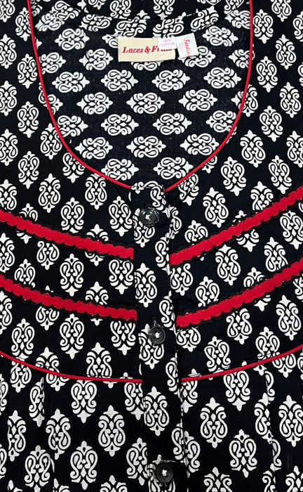 Black Motif Pure Cotton Feeding Nighty . Pure Durable Cotton | Laces and Frills