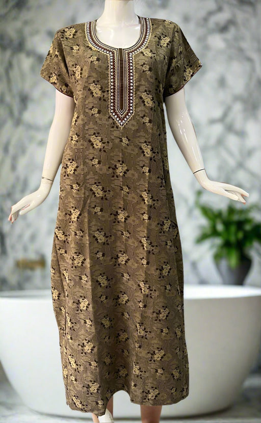 Brown Embroidery Spun Nighty. Flowy Spun Fabric | Laces and Frills