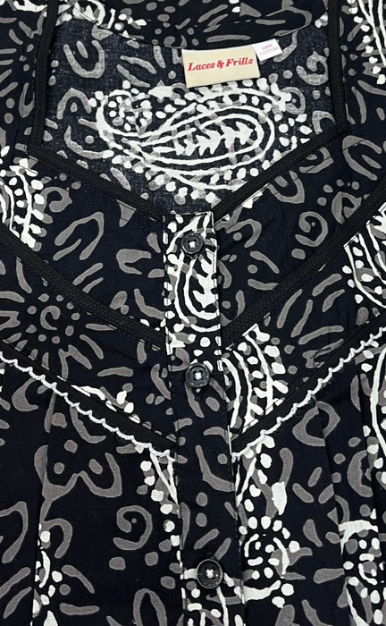 Black Manga Motif Pure Cotton Nighty. Pure Durable Cotton | Laces and Frills