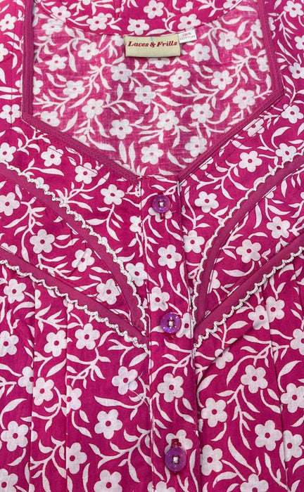 Pink Flora Pure Cotton Nighty. Pure Durable Cotton | Laces and Frills