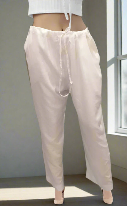 White Straight Pants . Pure Cotton Fabric | Laces and Frills