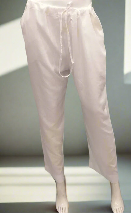 White Straight Pants . Pure Cotton Fabric | Laces and Frills