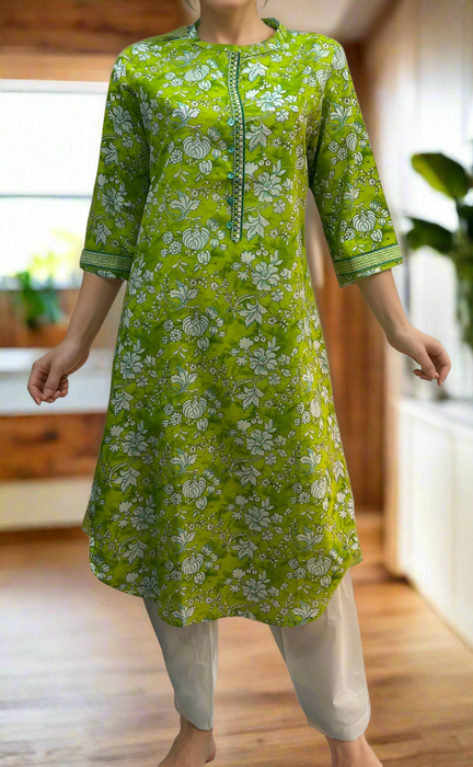 Green Garden Cotton Kurti. Pure Versatile Cotton. | Laces and Frills