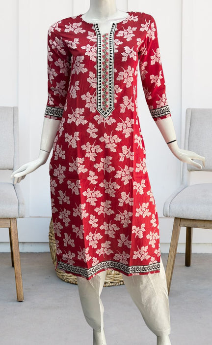 Red Floral Jaipuri Cotton Kurti. Pure Versatile Cotton. | Laces and Frills