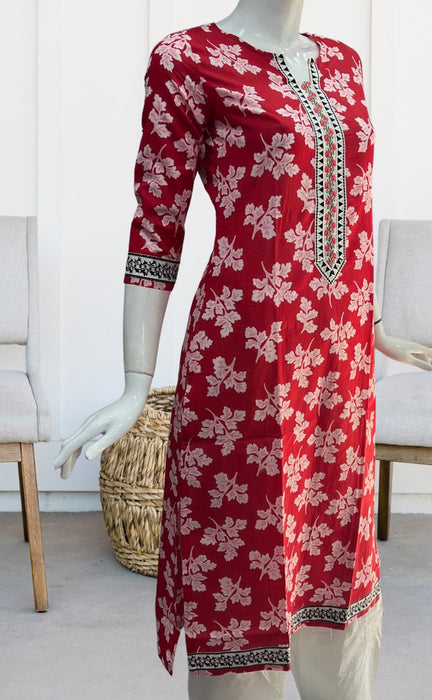 Red Floral Jaipuri Cotton Kurti. Pure Versatile Cotton. | Laces and Frills