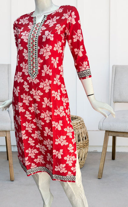 Red Floral Jaipuri Cotton Kurti. Pure Versatile Cotton. | Laces and Frills