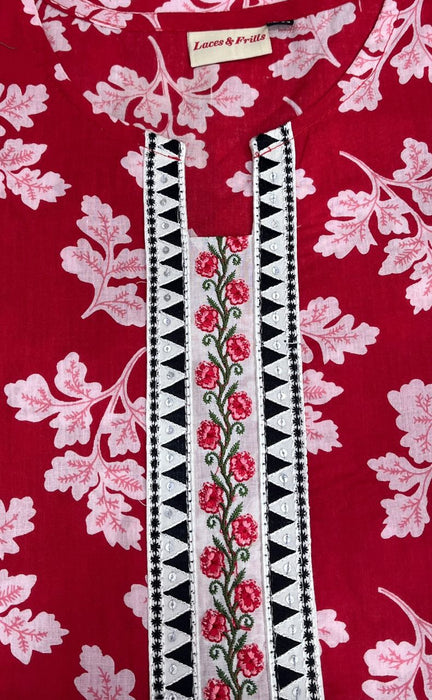 Red Floral Jaipuri Cotton Kurti. Pure Versatile Cotton. | Laces and Frills