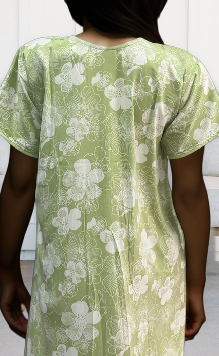 Pista Green Garden soft Crushed Nighty.Soft Breathable Fabric | Laces and Frills