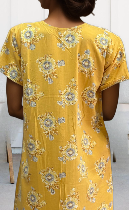 Yellow Garden Soft Crushed Nighty.Soft Breathable Fabric | Laces and Frills