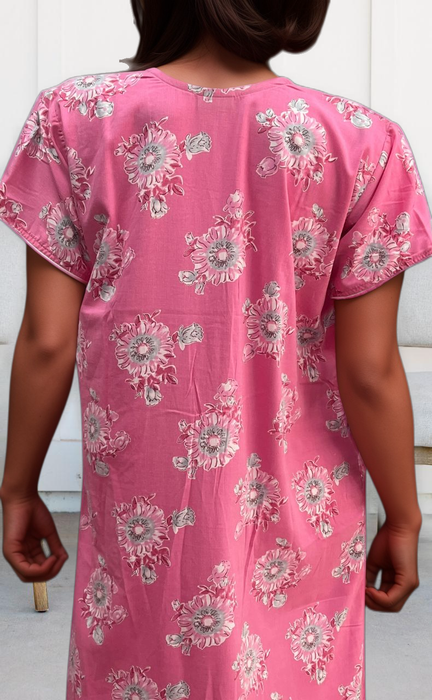 Pink Floral Soft Crushed Nighty.  Soft Breathable Fabric | Laces and Frills