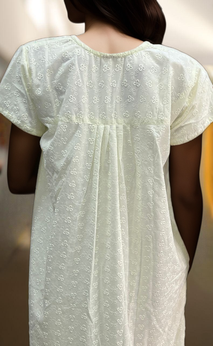 Off White Pure Cotton Embroidery Chikankari Nighty. Pure Durable Cotton | Laces and Frills