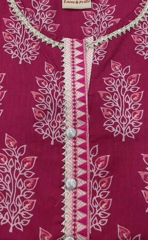 Pink Mughal Motif Kurti With Pant And Dupatta Set .Pure Versatile Cotton. | Laces and Frills - Laces and Frills