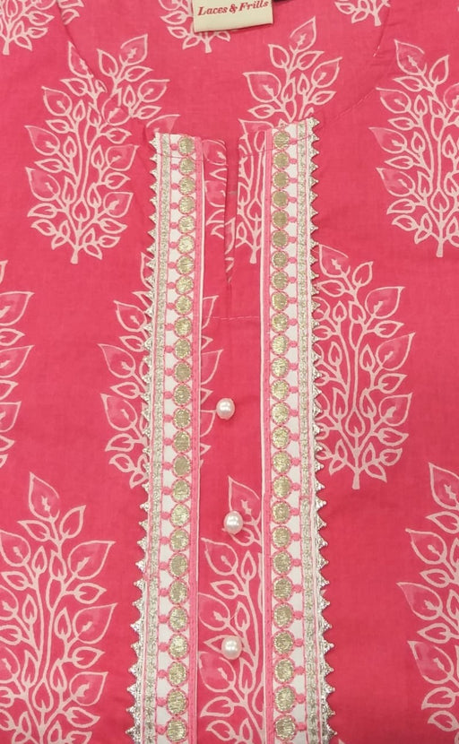 Peach Motif Kurti With Pant And Dupatta Set - Laces and Frills